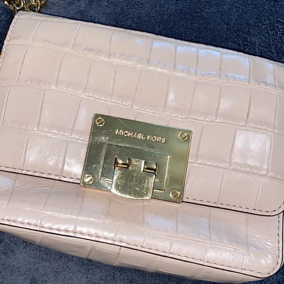 Michael Kors Tina Ballet Pink Crocodile Leather Crossbody Purse Clutch - Picture 3 of 6